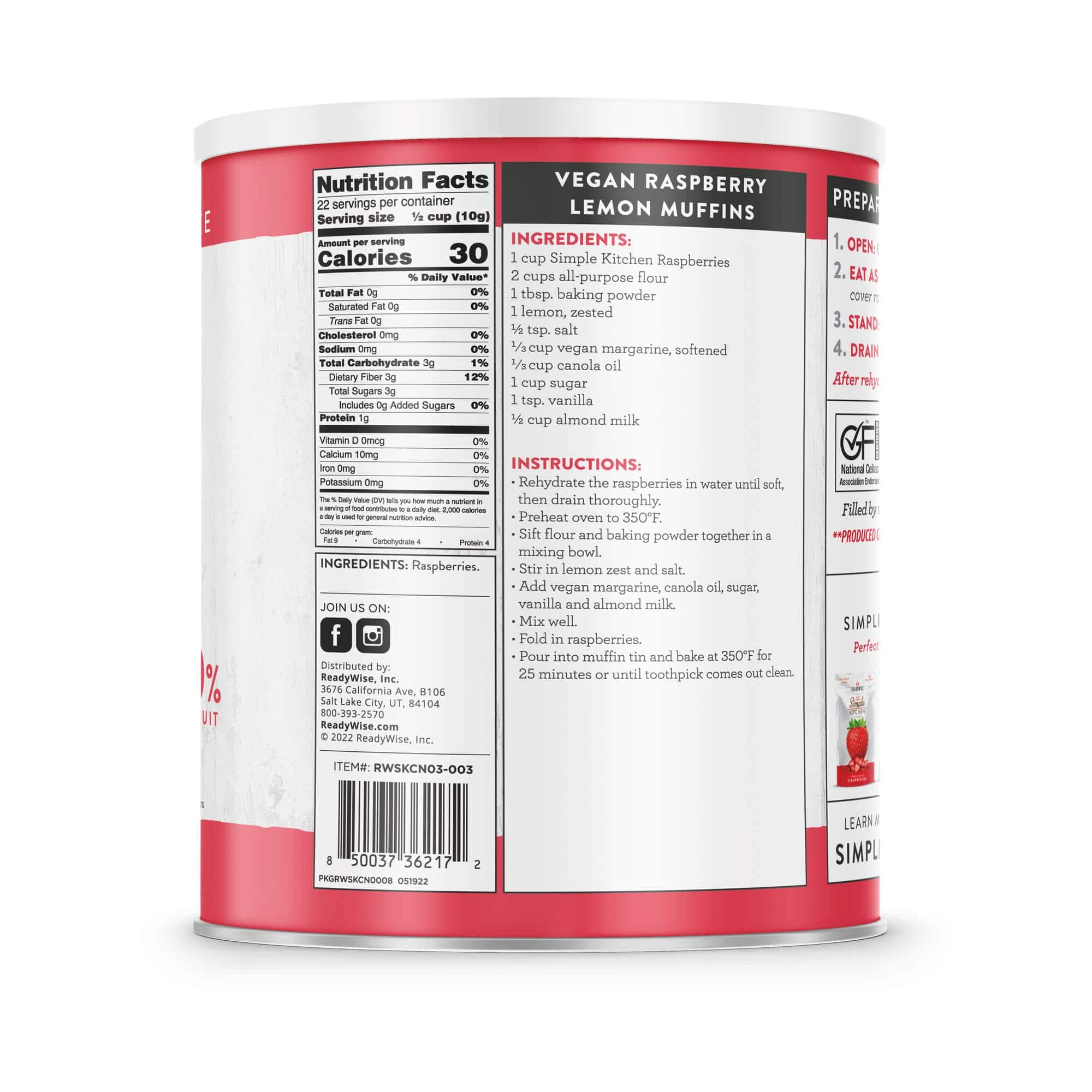 Raspberries – Freeze-Dried #10 Can – 22 Servings - Image 2